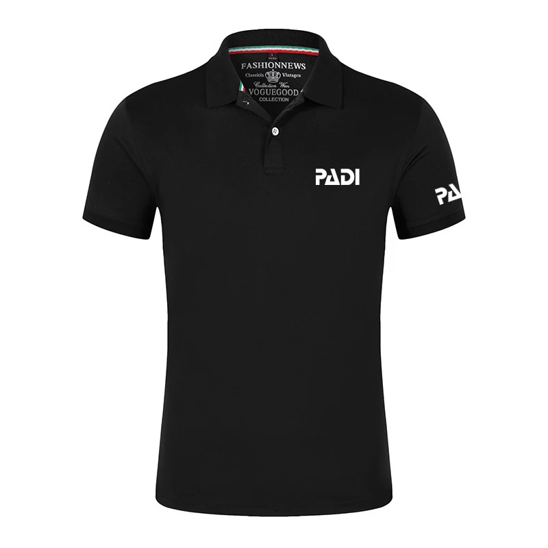 

2025 summer men's diving driver Padi Logo printed solid color classic lapel breathable handsome high street slim Polo shirt.