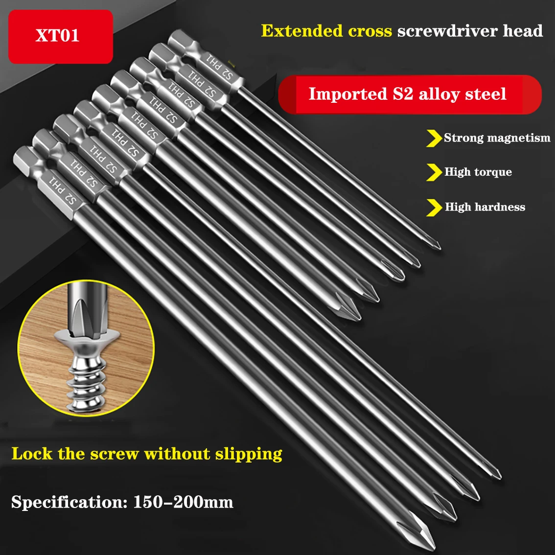 

1/2/3/5Pcs 150mm 200mm Extended Wind Batch Phillips Screwdriver Bit S2 Alloy Steel With Magnetic Screwdriver Bit PH1 PH2