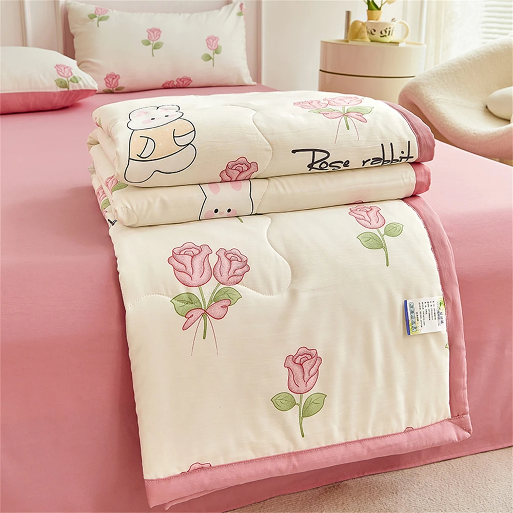 

Summer Quilt Printing Quilted Comforter Soft Air Conditioning Skin-friendly Napping Blankets Summer Thin Quilts Machine Washable