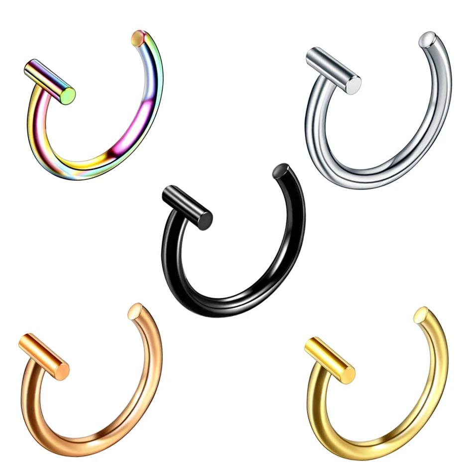 1/5Pcs Punk Lip Rings Stainless Steel Nose Ring Fake Nose Ring Septum Piercing Clip on Mouth Ring Fake Piercing Body Clip Hoop