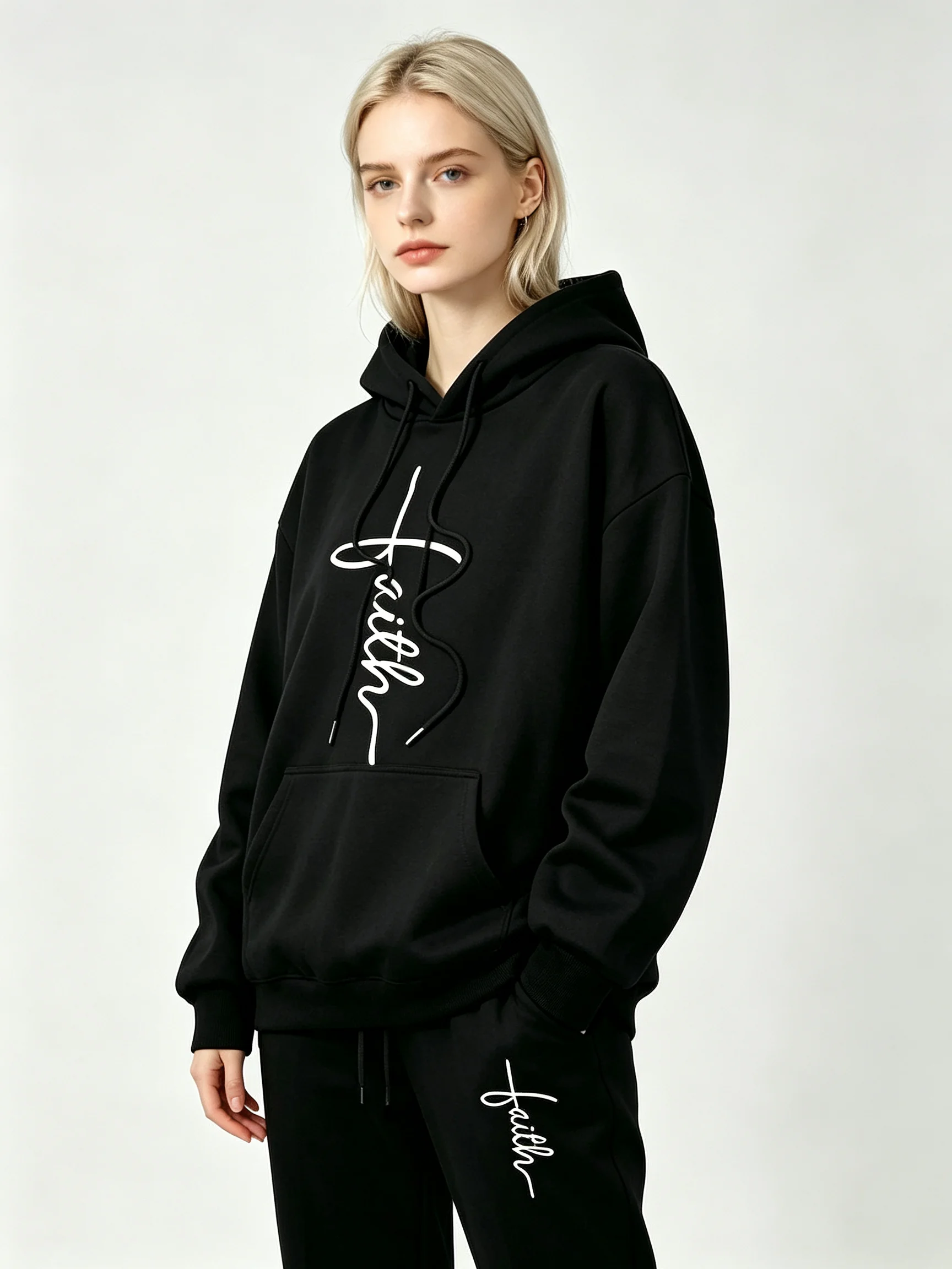 Women Printed 2 Piece Tracksuit Hooded Sweatshirt & Jogger Pants Casual Daily Outfit Warm Comfortable Autumn Winter Sportswear view 4