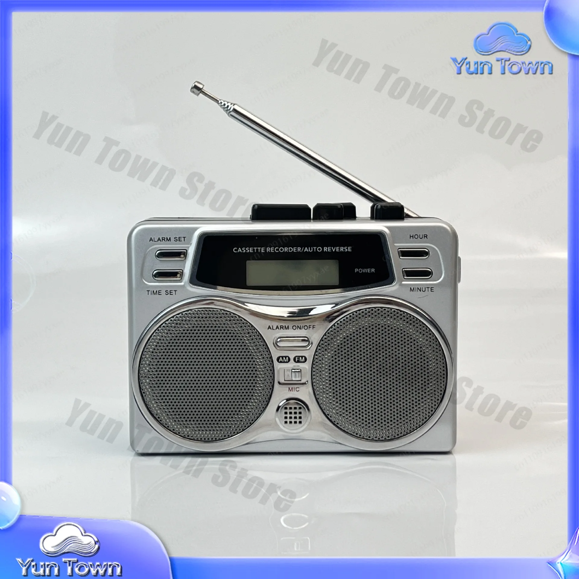 For Retro Style Dual Speaker Cassette Recorder with Auto Rewind and Alarm Function