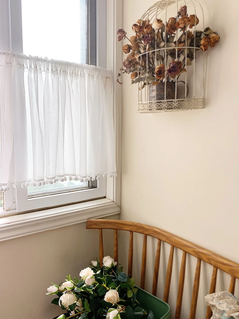 

Curtains for Living room White Gauze Half Short Coffee Fabric Cabinet PartitionPole Through Door Window Curtain