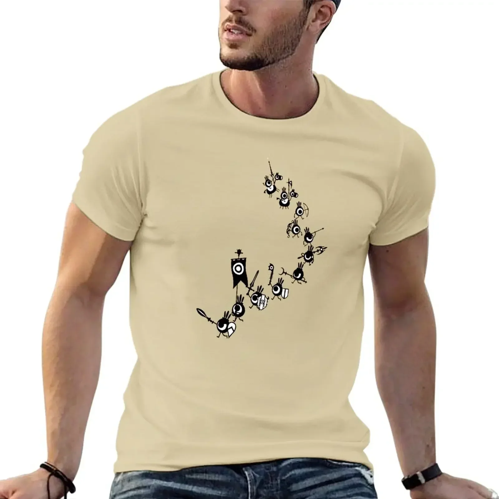 Zwaargewicht T-shirts voor mannen Patapon - Cascading Army T-shirt Sportfan Mode Koreaanse mode Vintage Zwart Grafisch Grappig