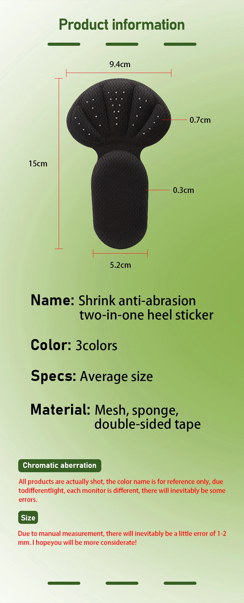 Zwei-in-eins-Schwamm-Fersenaufkleber, Schmerzlinderung, T-förmiger Schuh, Fußpflege, Polster, Müßiggänger, Turnschuhe, hohe Absätze – Detail 9