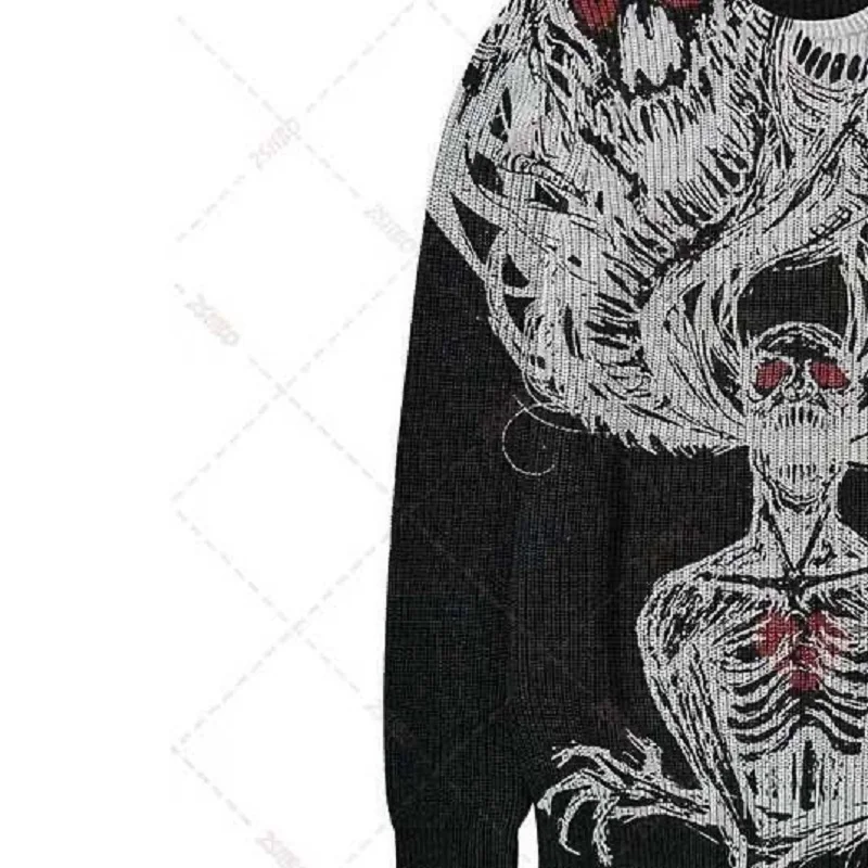 Gothic Pullover Loose O-neck Sweaters Male Women\'s Streetwear Harajuku Sweater Vintage Knitted Hip Hop Halloween terror emo y2k