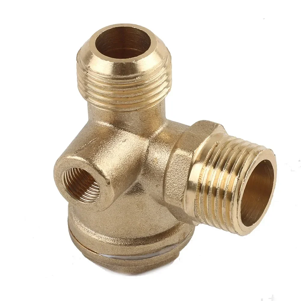 1pc Air Compressor Check Valve Repartment Air Compressor 3-Port Brass Male Threaded Check Valve Connector Tool 20*20*10mm