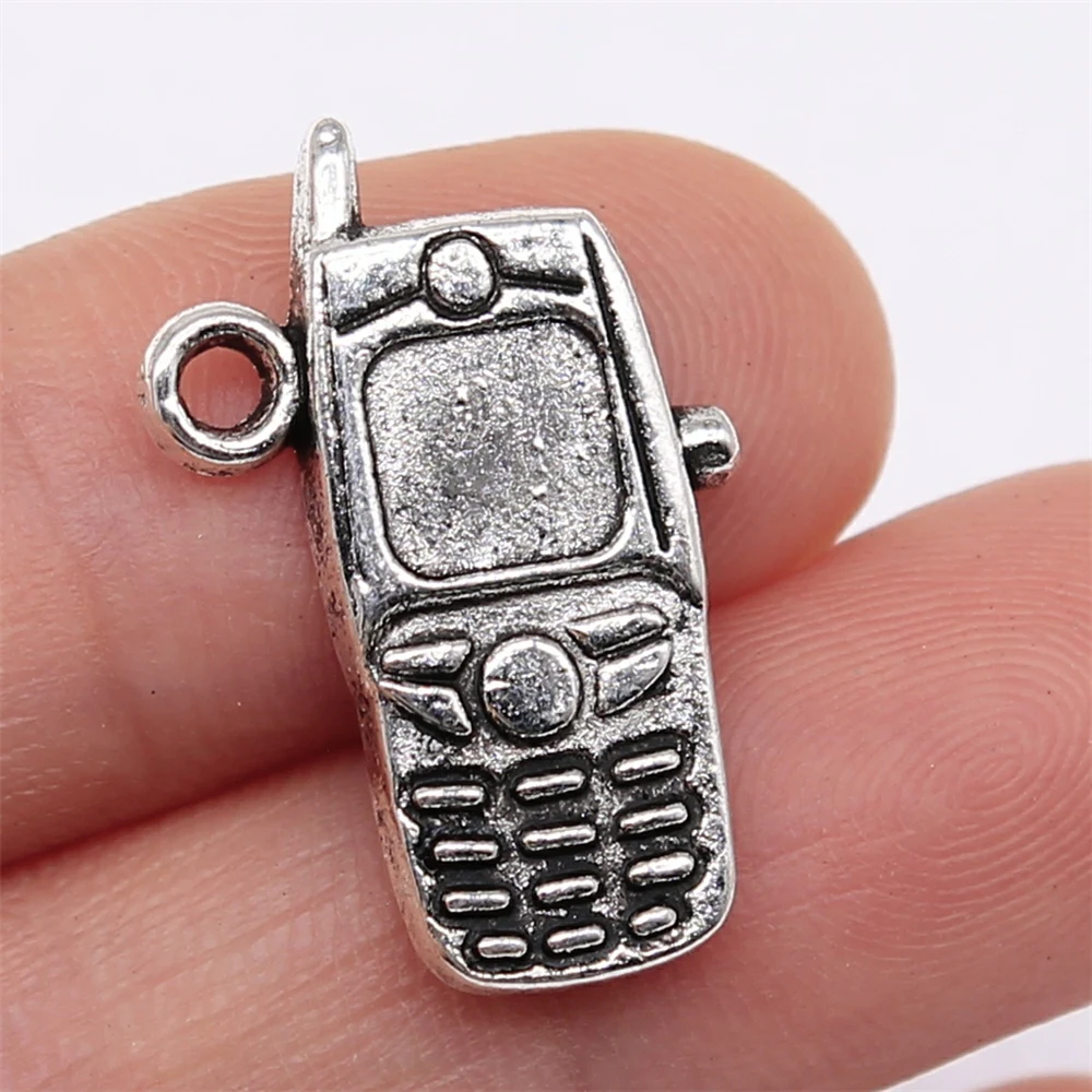 5pcs 24x16mm Antique Silver Plated Cell Phone Charm Pendant For Jewelry Making