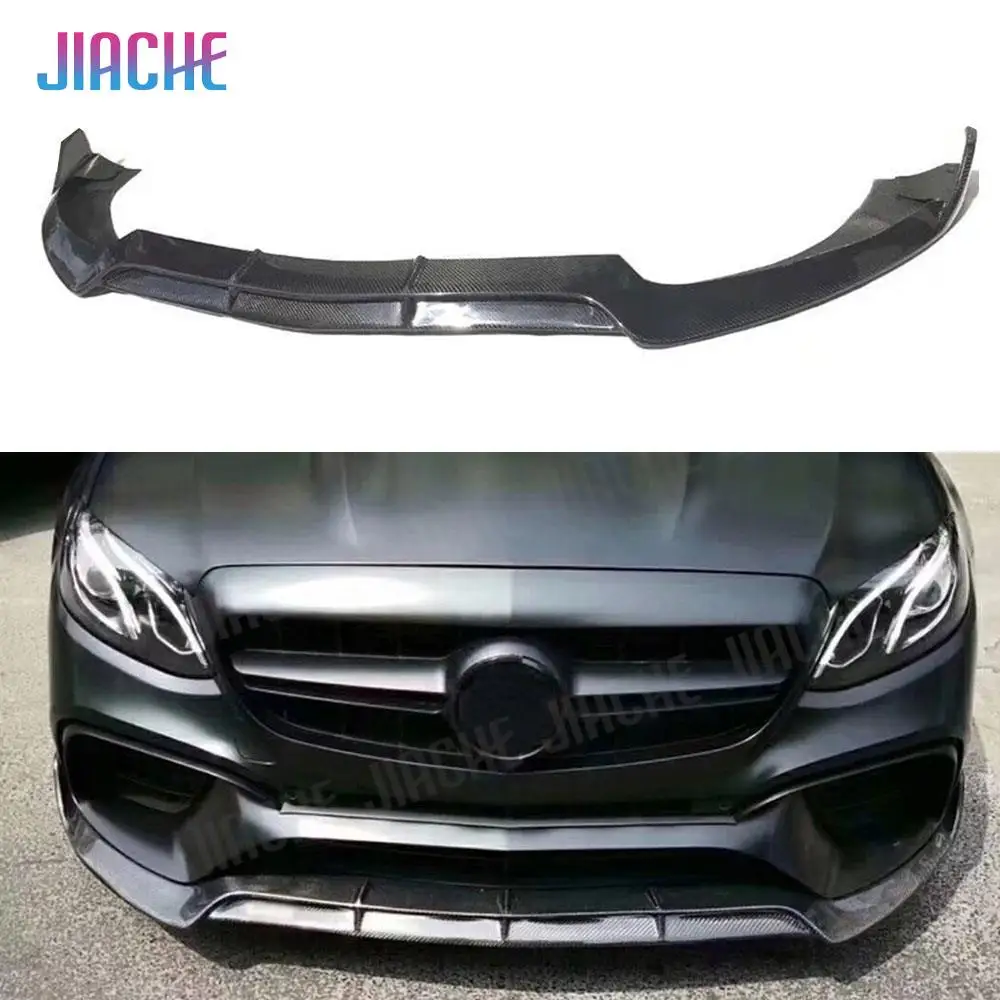 For E Class Carbon Fiber Front Bumper Lip Spoiler for Mercedes Benz W213 E63 AMG S 2017 18-2019 B style not For Original Bumper