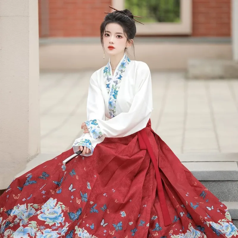 Original Hanfu Skirt Set Chinese Style Ming Dynasty Horse Face Skirt Chinese Retro Dress Mamianqun Elegant Traditional Costume