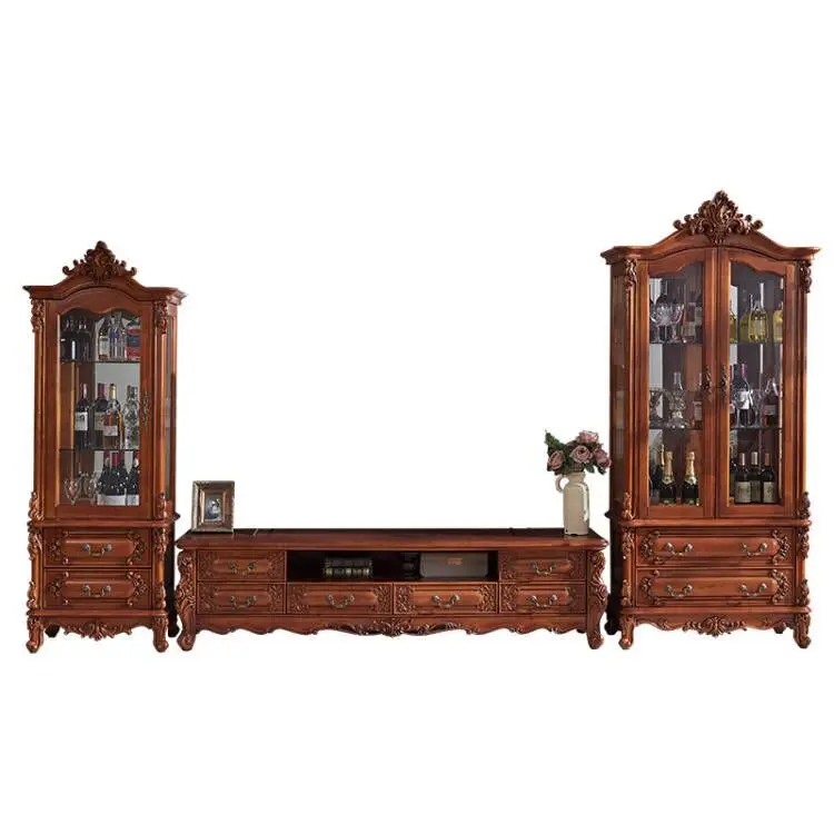 American solid wood TV cabinet combination retro carved wine living room high-rise European minimalist luxury small apartment