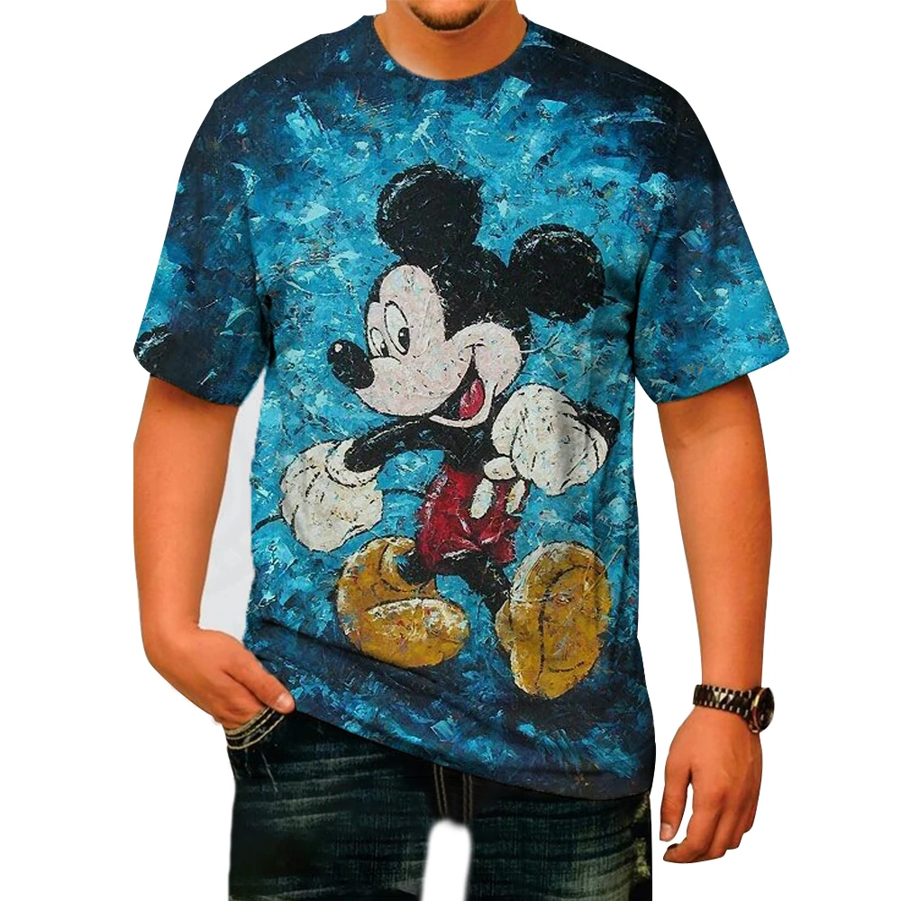 Men Disney Mickey Mouse Print T-Shirt Summer Men\'s Street Fashion Casual Sports Loose O Neck Quick Dry Short Sleeve Clothing Kid