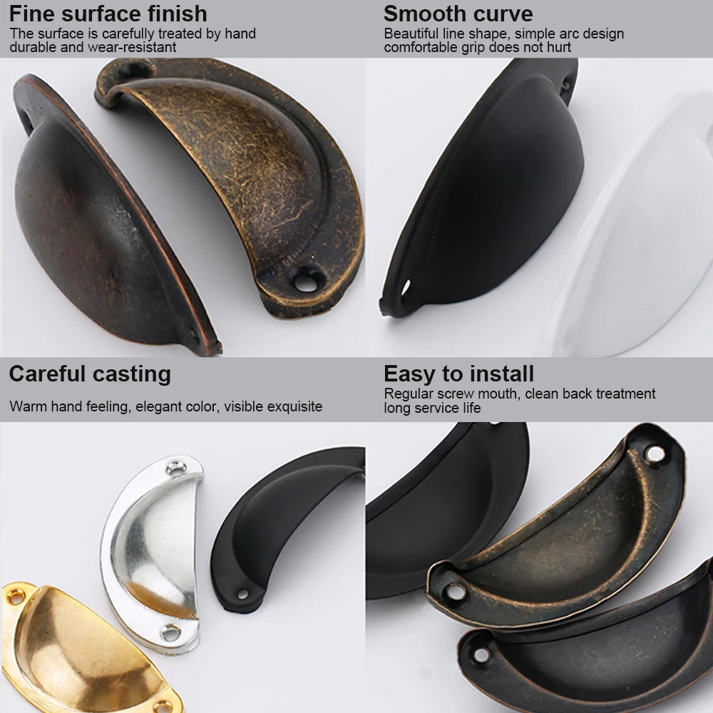 JUIDINTO Antique Brass Pull Handle Retro Cabinet Drawer Handle Kitchen Wardrobe Pulls Shell Shape Hardware Furniture Knobs