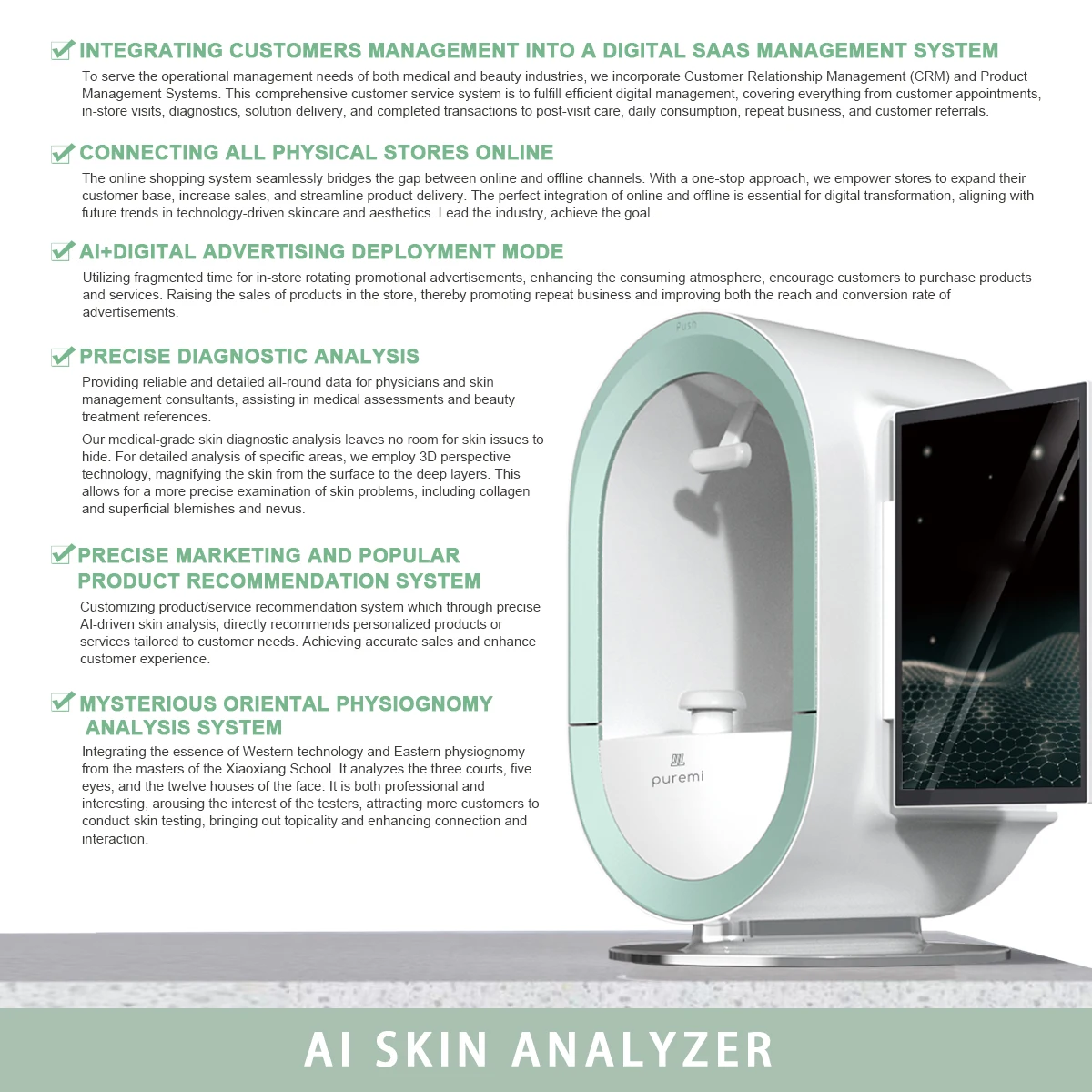 AI Intelligent Beauty Equipment 3D Digital Image Diagnosis Dermatoscope  Face Scanner Skin Analyzer Facial