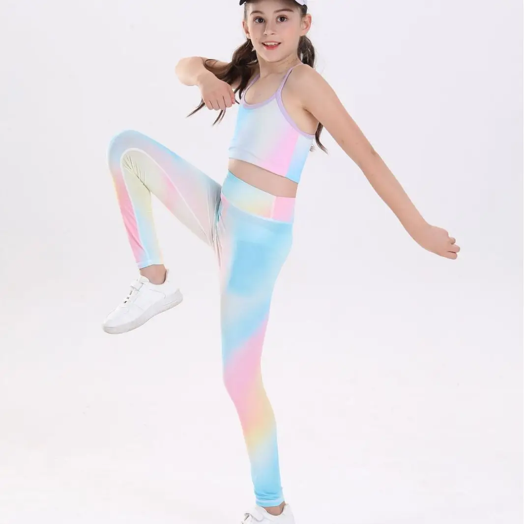 2025 Girls 2pc Yoga Outfit Set Quick-Dry Workout Top & Leggings Set Gym Running Sports Clothes Summer Kids Training Fitness Wear
