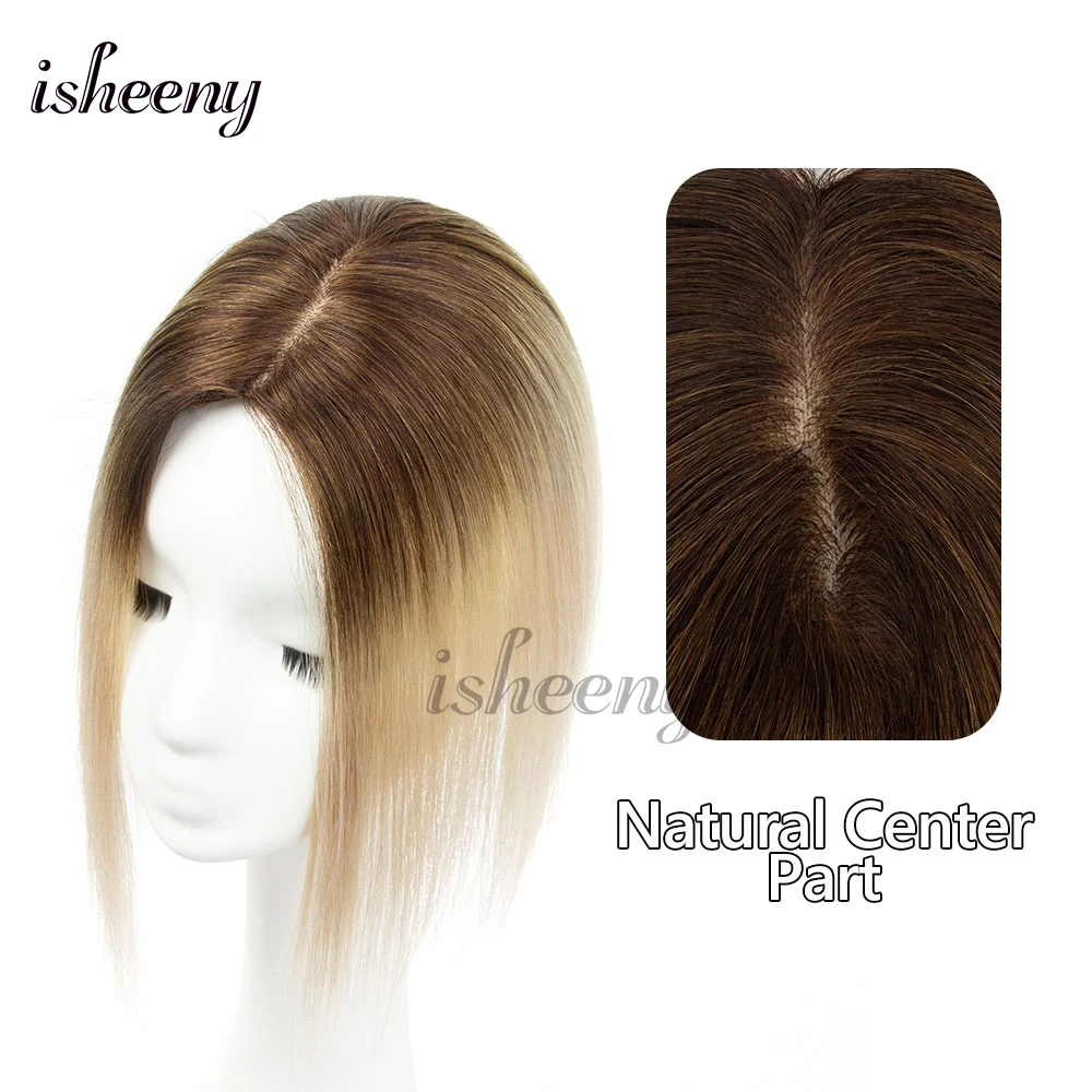 Isheeny 7x11 سنتيمتر شعر بشري حقيقي توبر هيربيسي في أومبير اللون الطبيعي مركز جزء علوي قطعة شعر لا الانفجارات الشعر