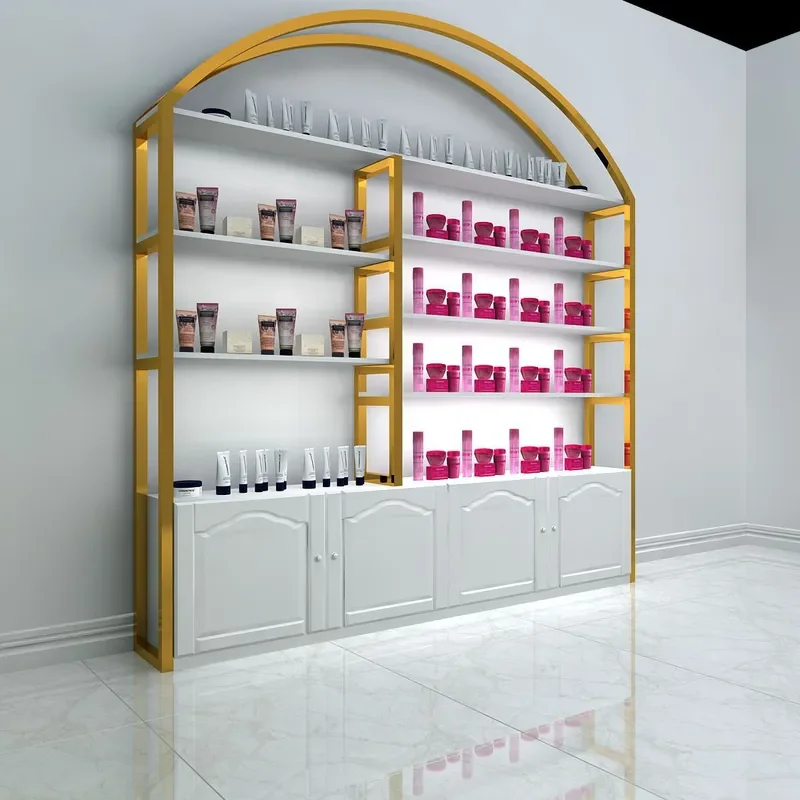 for Simple Stainless Steel Nail Art Cosmetics Skin Care Shelf Beauty Salon Jewelry Store Showcase Display Cabinet Landing