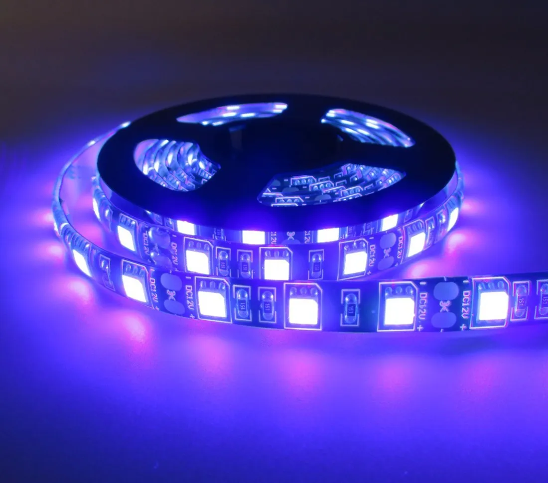 Tira de luces LED UV PCB 5050 negra 5M DC12V 60leds púrpura UV ultravioleta identificar dinero cinta LED Flexible súper brillo