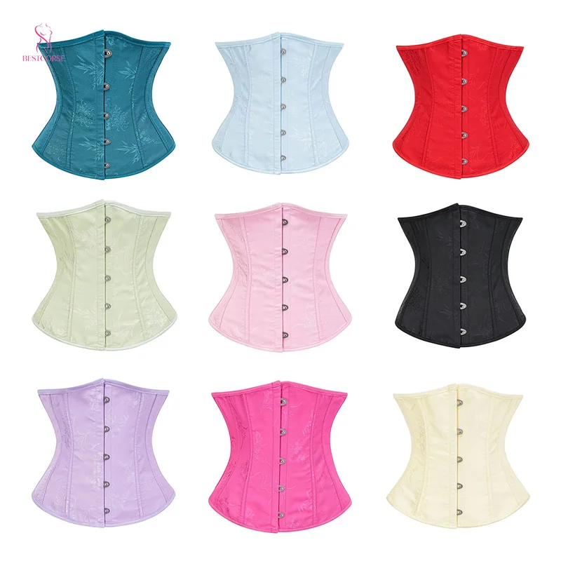 Green Pink Yellow Purple Rose Red Blue Boxy Underbust Corset Waist Cincher Lace Up Women Hourglass Figure Corselet Korset