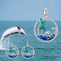 3Pcs/Pack Earring Necklace Set Fashion Jewelry Love Dolphin Earrings Necklace Set High-grade Women's Party Accessories