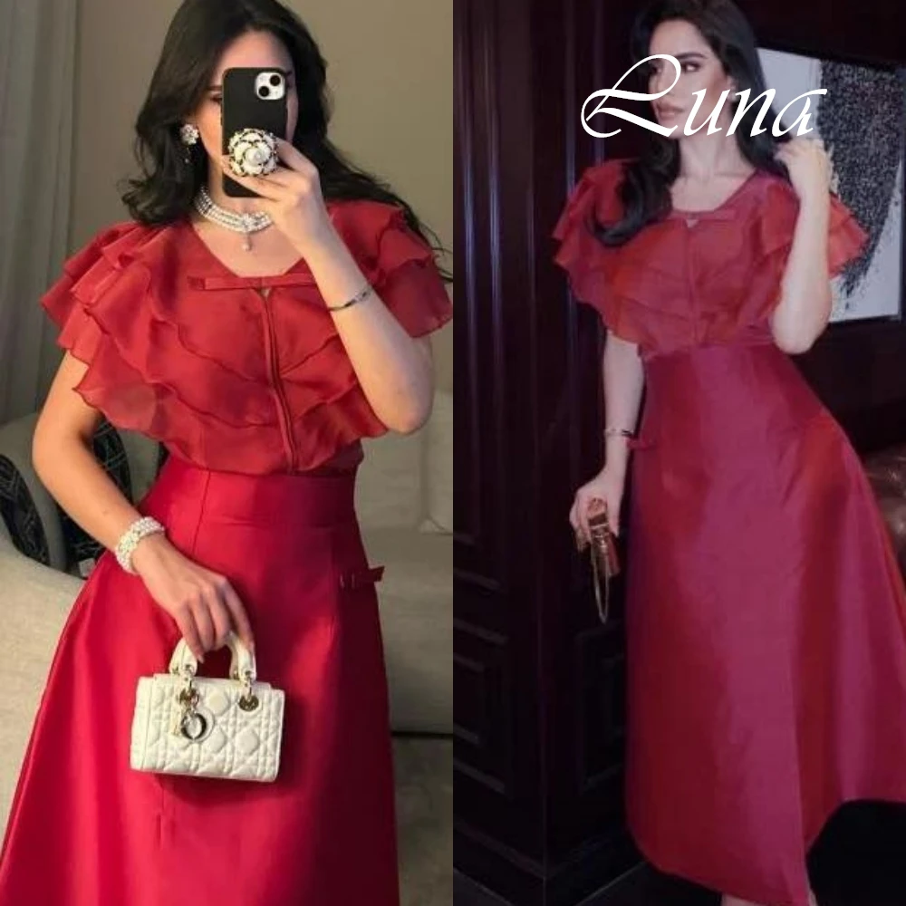 Customized Simple V-Neck Cap Sleeve Short Sleeves Evening Dress Temperament A-Line Prom Dresses Delicate Organza Party Gowns