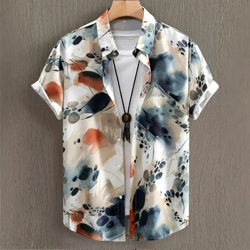 Irregular Pattern Shirt Men's Clothing 3d Printed Street Art Style Button Shirts Outdoor Casual Fashion Short Sleeve Blouse