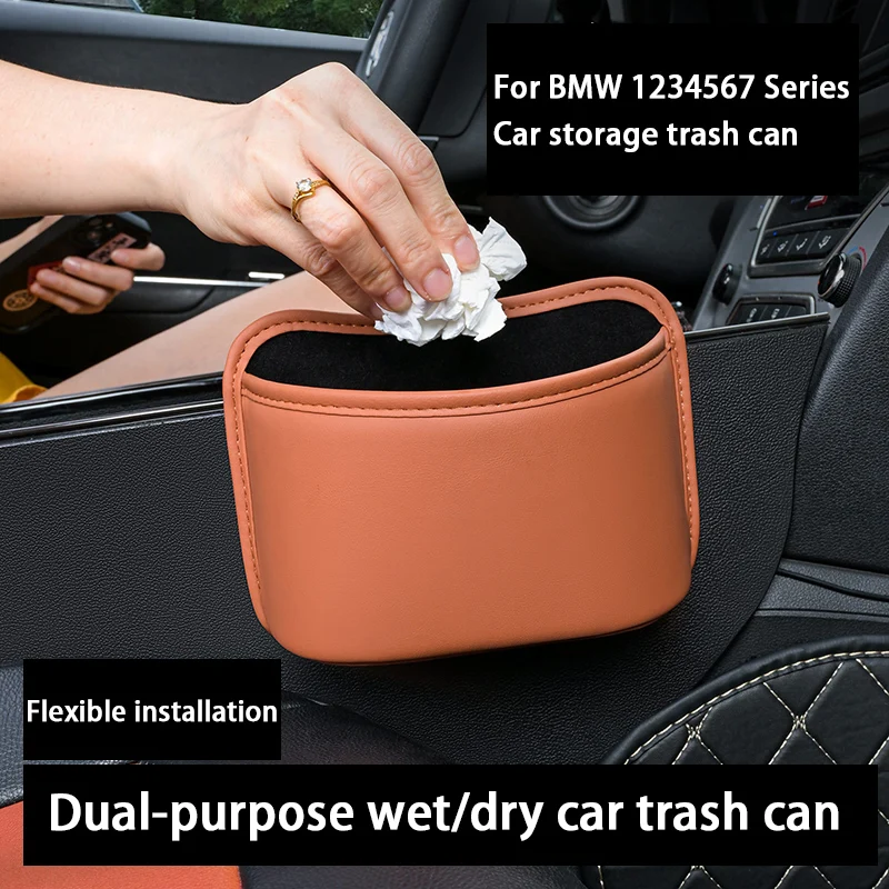 

Car Trash Can PU Automotive Garbage Can Hanging Mini Vehicle Trash Bin For BMW 2 Series E60 F25 X1 X2 Z4