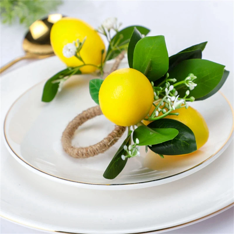 Lemon Napkin Rings Set Of 6 Lemon Vine Leaf Napkin Holders For Dining Table Decor Banquet Wedding Birthday Christmas