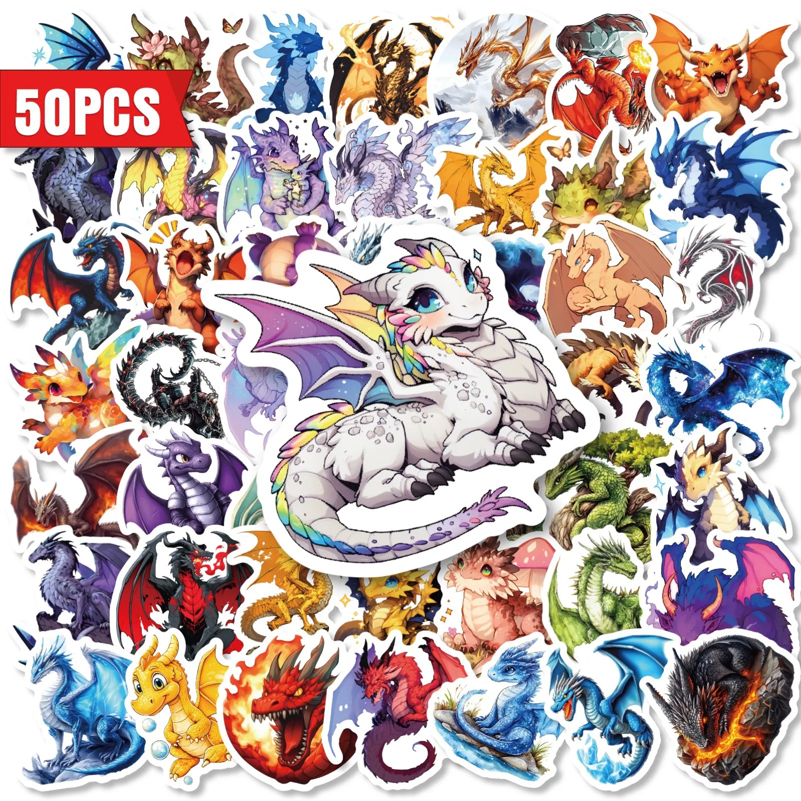 50 Pcs Cute Cartoon Dinosaur Stickers, Waterproof Vinyl Decals for DIY Journals, Notebooks, Laptops, Water Bottles & Luggage