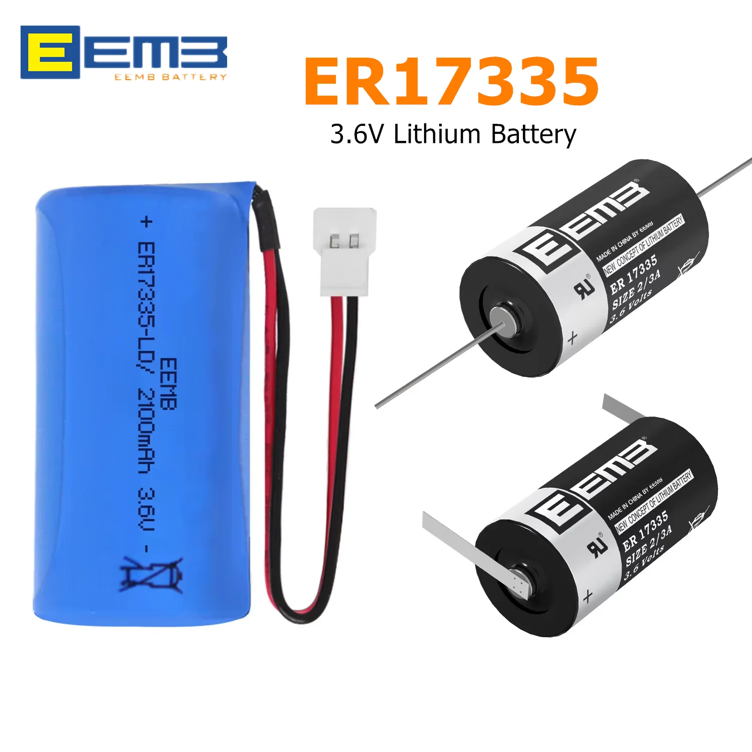 EEMB ER17335 Lithium Battery 3.6V 2100mAh Non-Rechargeable Battery with Solder Tabs for PLC, Water/Gas Meters & Alarms