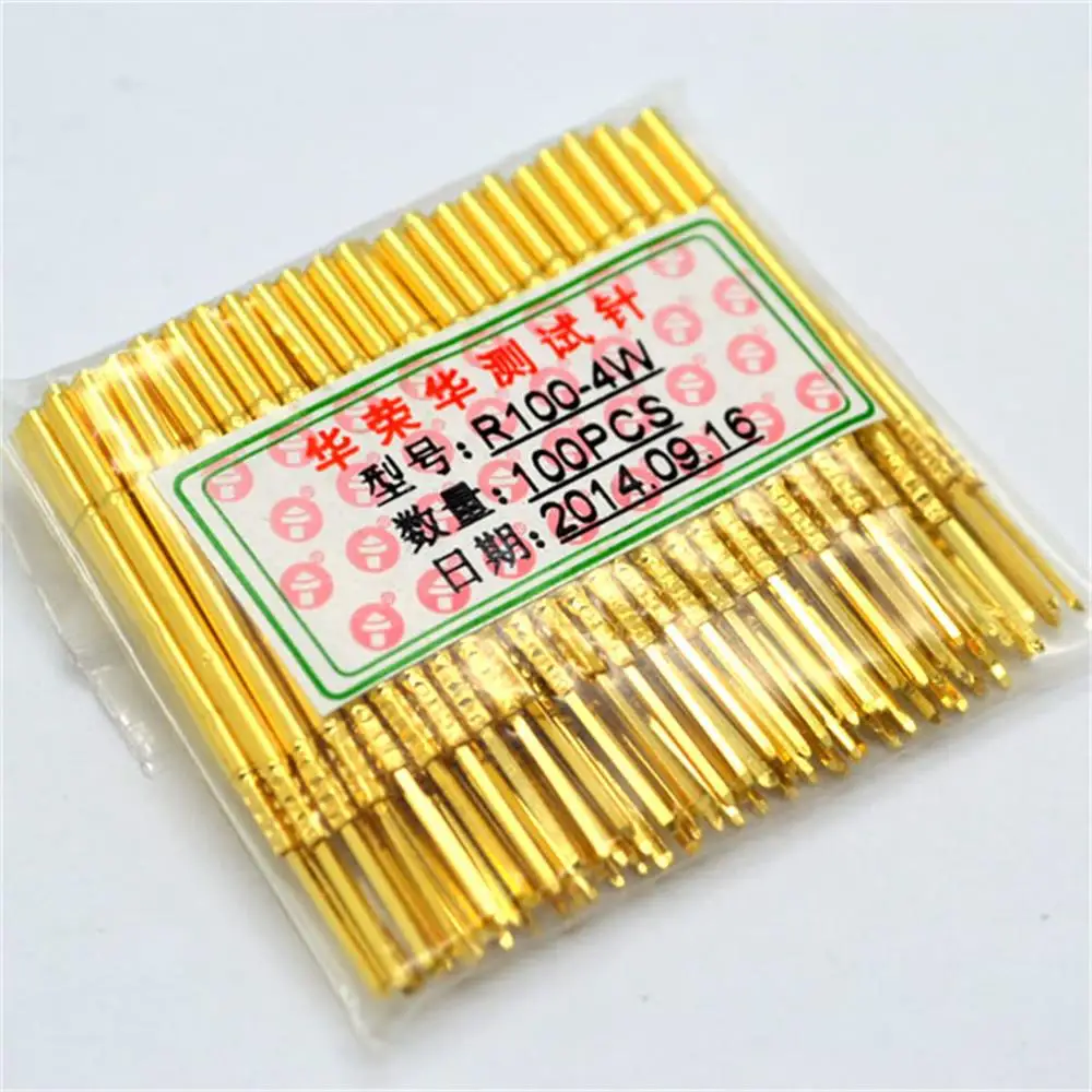 

500pcs R100-4W 1.67mm Dia Test Probe Receptacles 39.0mm Long Gold Tone