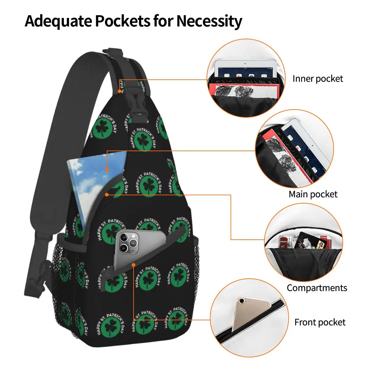 Special Crossbody Chest Bags St. Patrick's Day Pockets Travel Pack Messenger Sports Teens Shoulder Bag Unisex