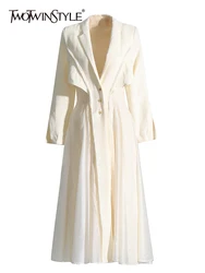 TWOTWurea-Robe minimaliste YLE pour femme, col en V, manches longues, taille haute, plissée, simple boutonnage, élégante, automne, nouveau