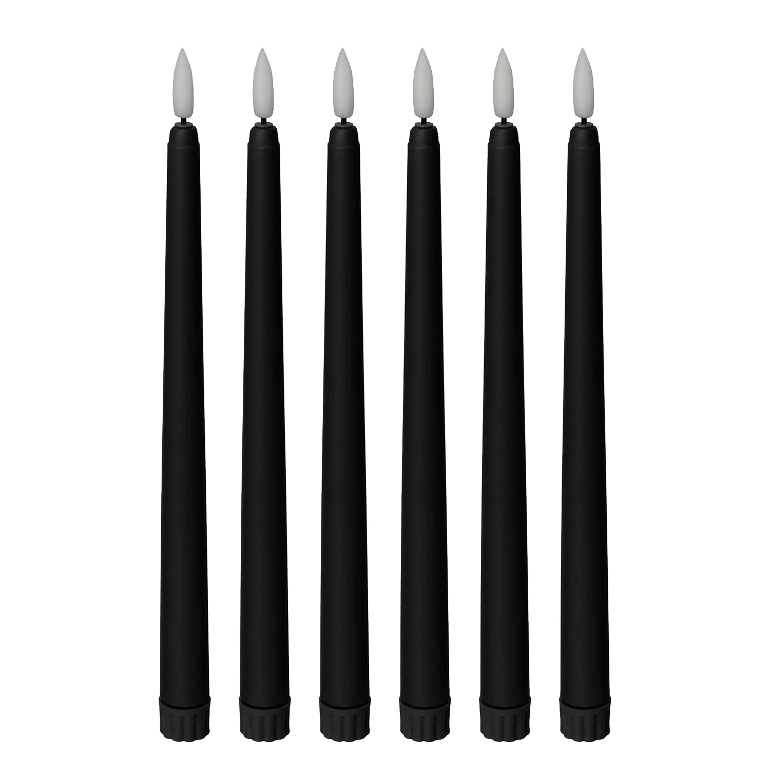 Black Cone Flameless Candles - 11 Inches (About 27.9 Cm), 6, Battery Powered, LED Flash with Wick, Timing Setting