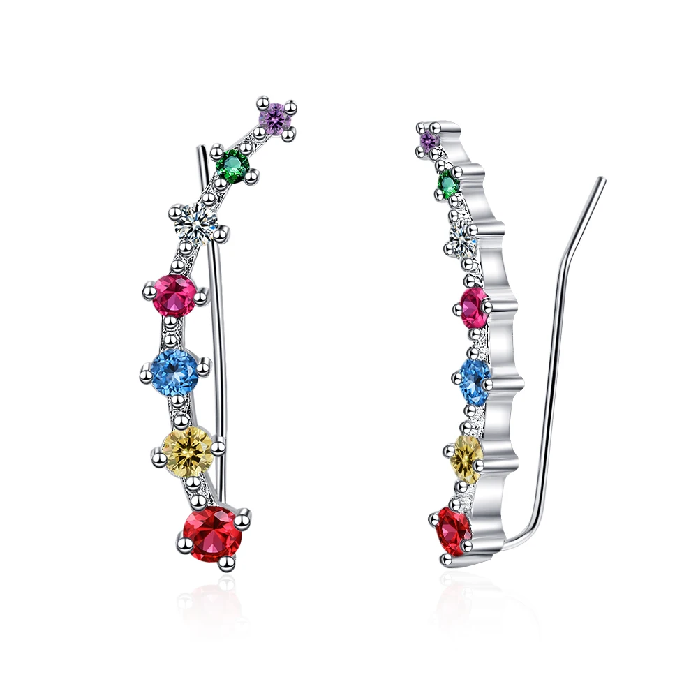 Natural Garnet Amethyst Citrine Peridot Blue Topaz 925 Silver Gradient Climber Stud Earring for Women Colorful Gemstone Jewelry