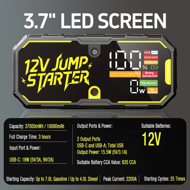 2200A 12V Car Jump Starter  Portable Power Bank Auto Battery Charger Booster Starting Device for Vehicle