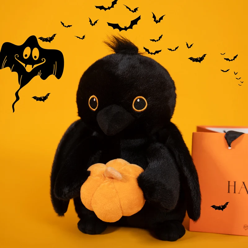 

TreasuringU Halloween Bird Crow Pumpkin Plush Toys Soft Pillow Black Bird Stuffed Plush Doll Halloween Party Decoration