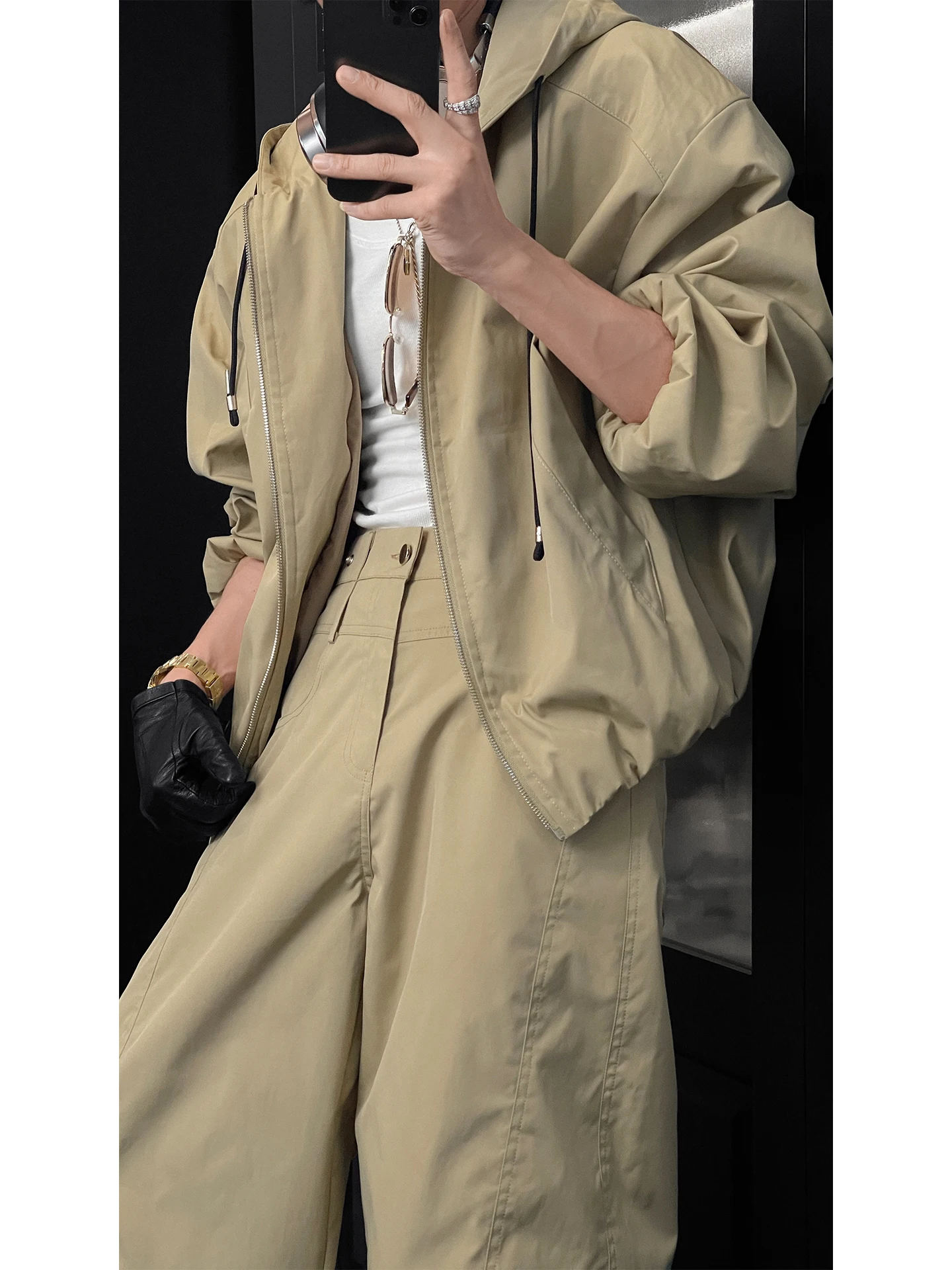 Men's 2025 Autumn New American Style Two-piece Sets Outdoor Hooded Jackets Simple Loose Coats Comfort Pants Solid Color 2pcs