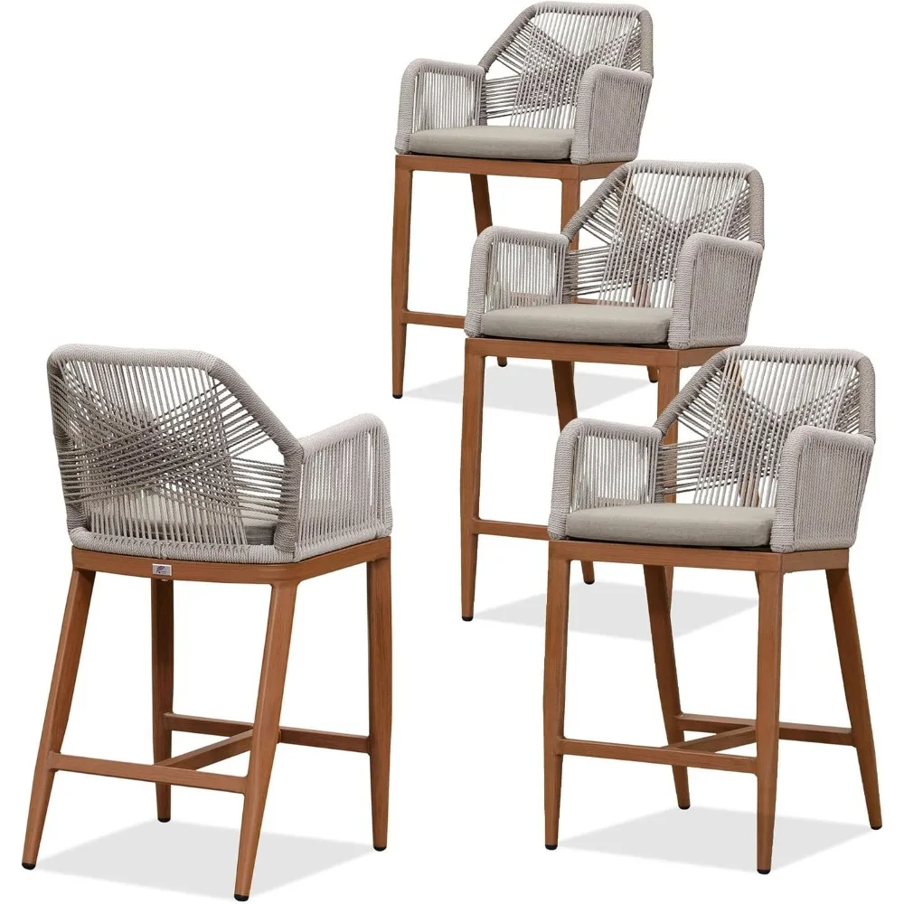 

Counter Height Bar Stools 24" H Set of 4 Modern Rattan Outdoor Bars Chairs Wicker with High Arms Backs Bar Stools