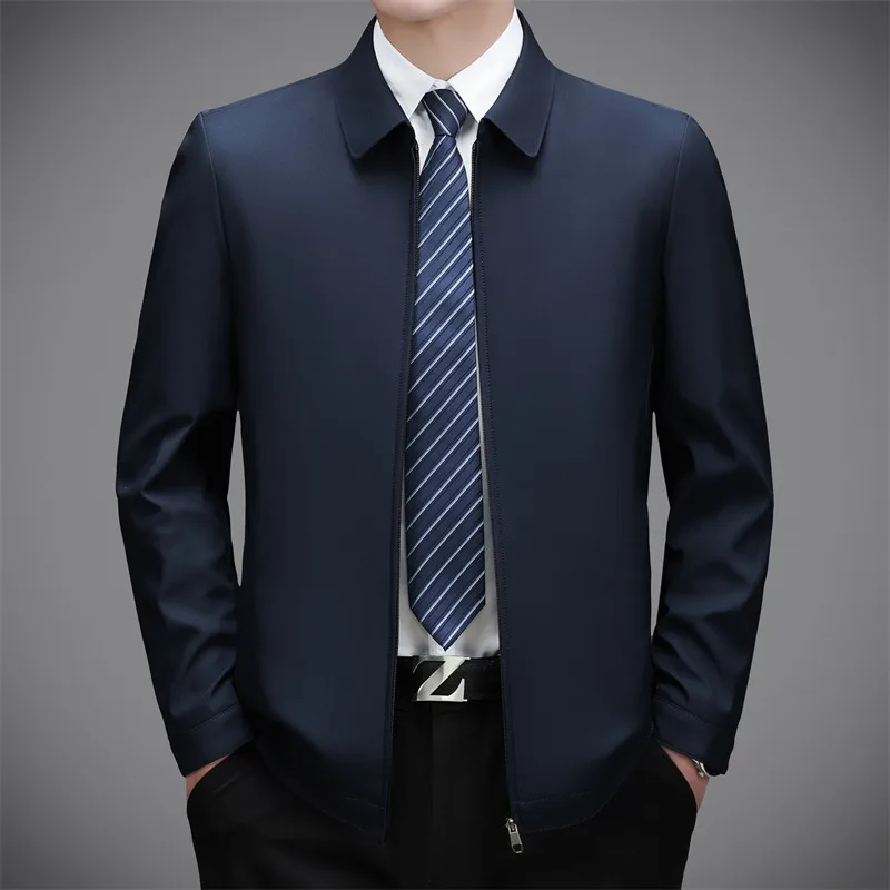 

Men's Silk Netie Jaet Casual Spring Autumn Busin Sle No Ironing Required Stand Fit Long Sve Coat