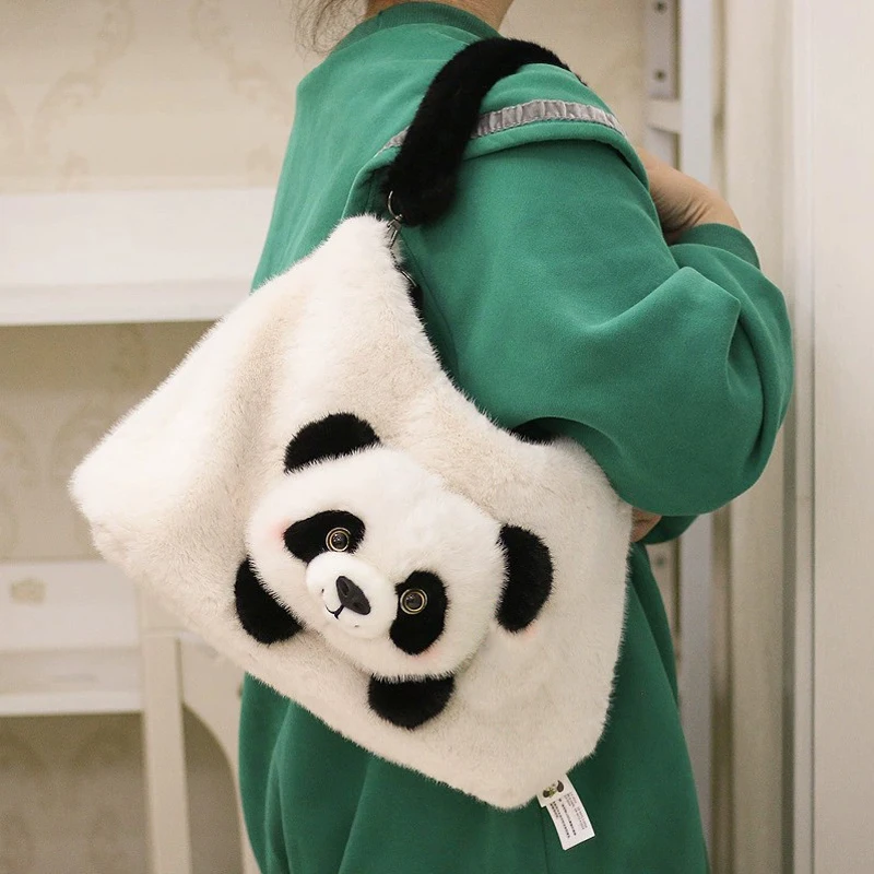 

Soft Stuffed Plush Stuffed Tote Bag Aesthetic Canvas Panda Handbags with Zipper for Women Travel Shoulder Bags Purses