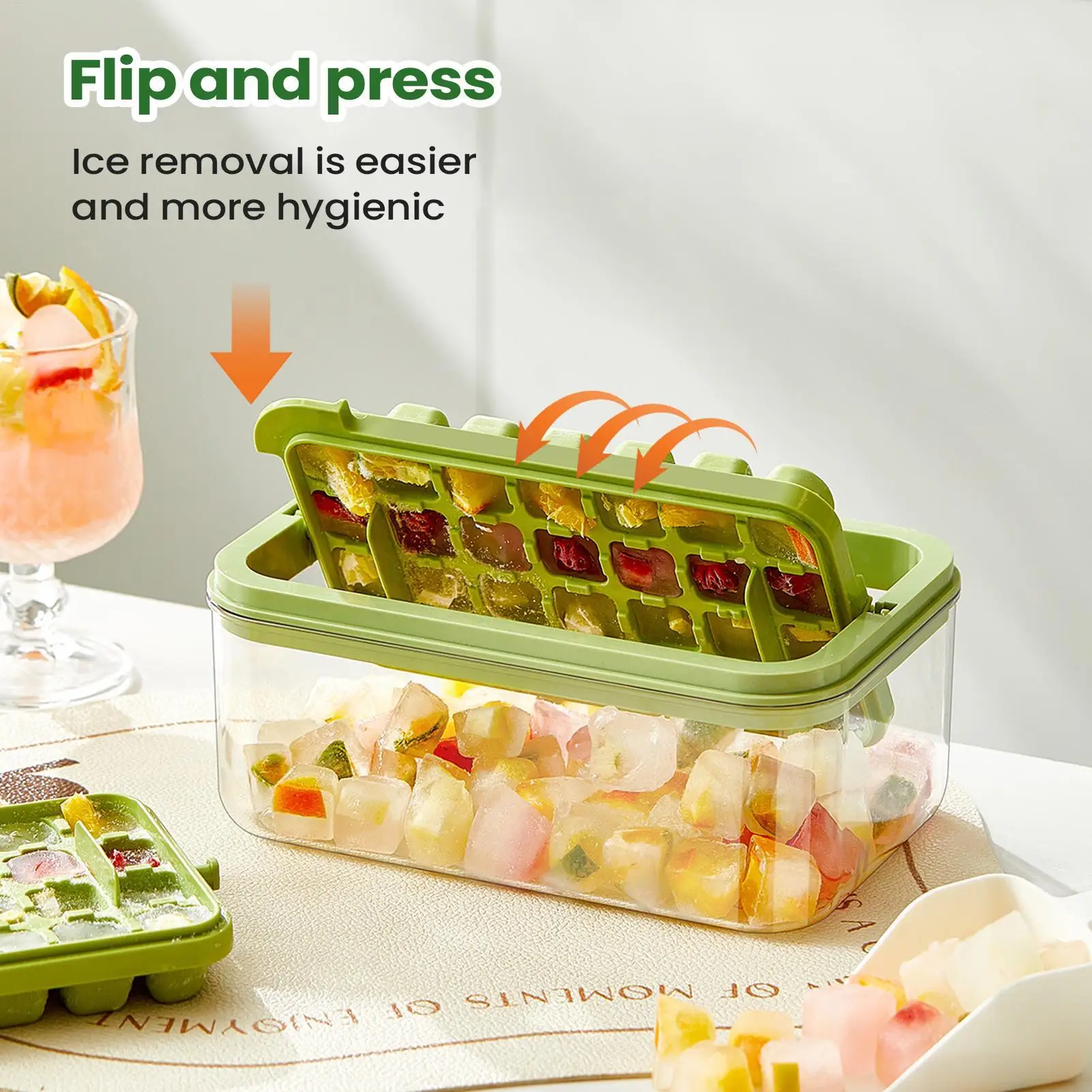 Large Capacity Silicone Ice Cubes Tray Press-Type Ice Trays With Lid Stackable IceCube Trays Easy Drinks Coffee Cocktail Make