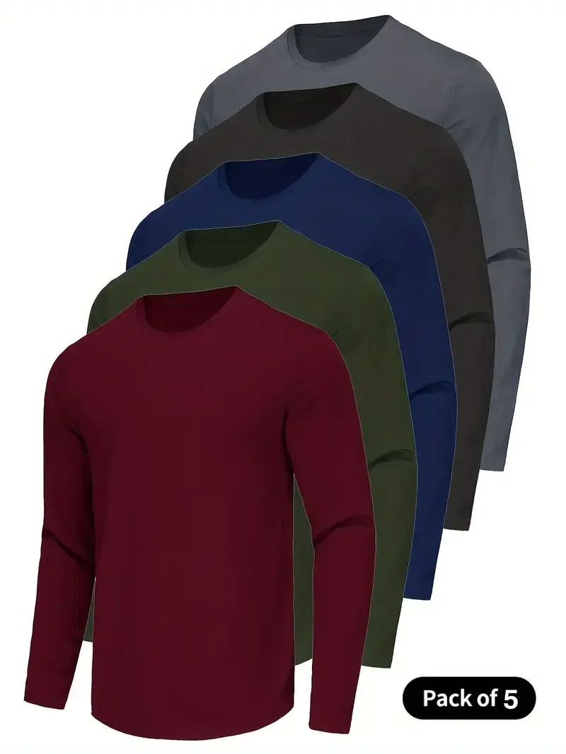 

5 шт. мужская футболка быстросохнущая с коротким рукавом для тренировок, бега, тренировок, впитывающая пот, спортивная рубашка с круглым вырезом, сверхлегкий топ для фитнеса