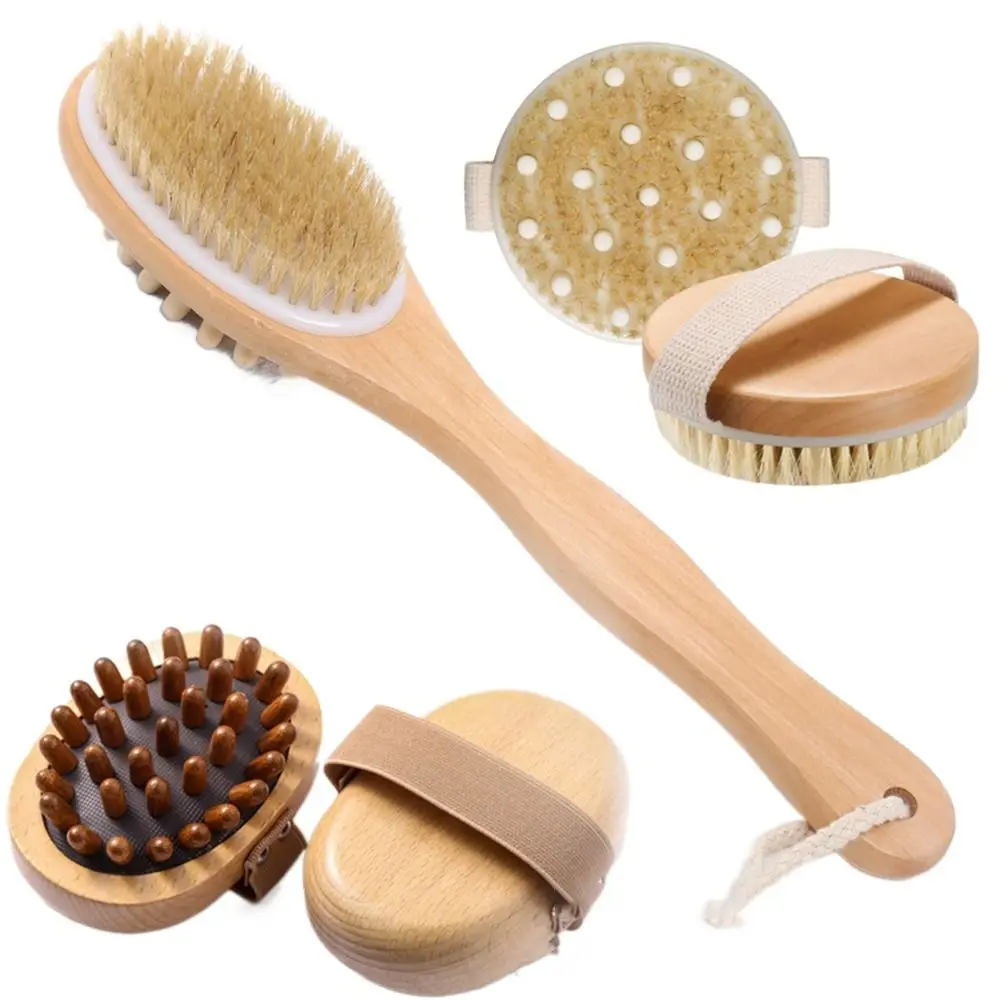 Body Brush Natural Boar Bristle Dry Skin Massage Body Brush Bamboo Wet Back Shower Brushes for Exfoliation