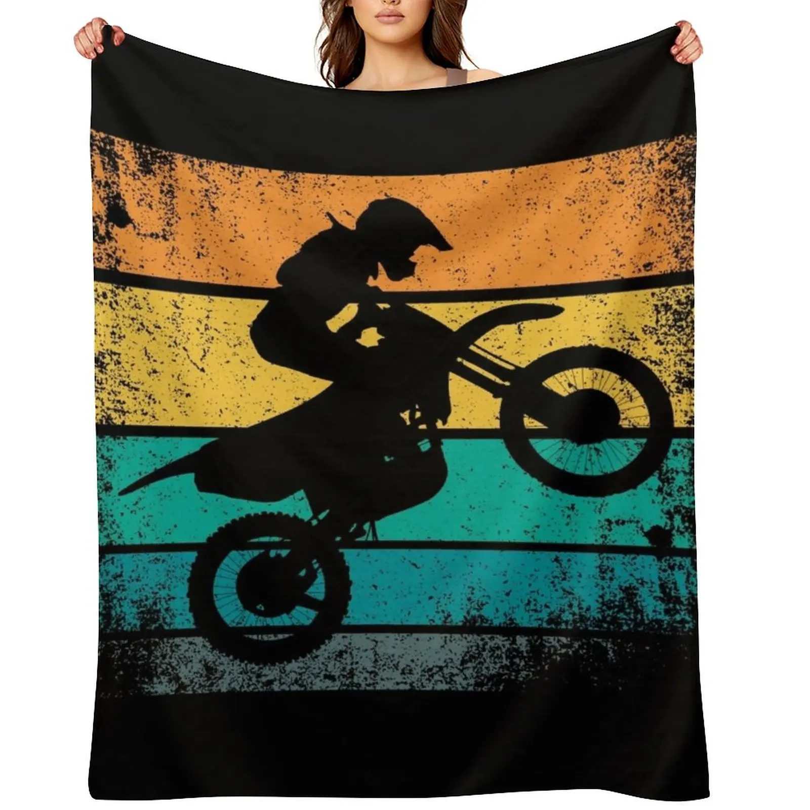 

Cool Motocross With Retro Sunset Throw Blanket for winter heavy to sleep Flannel Multi-Purpose Blankets