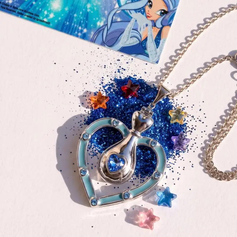 Cute Magical Girl Heart Bottle Necklace Fantasy Wand Enamel Zircon Pendant Gold Silver Chain Anime Cosplay Jewelry