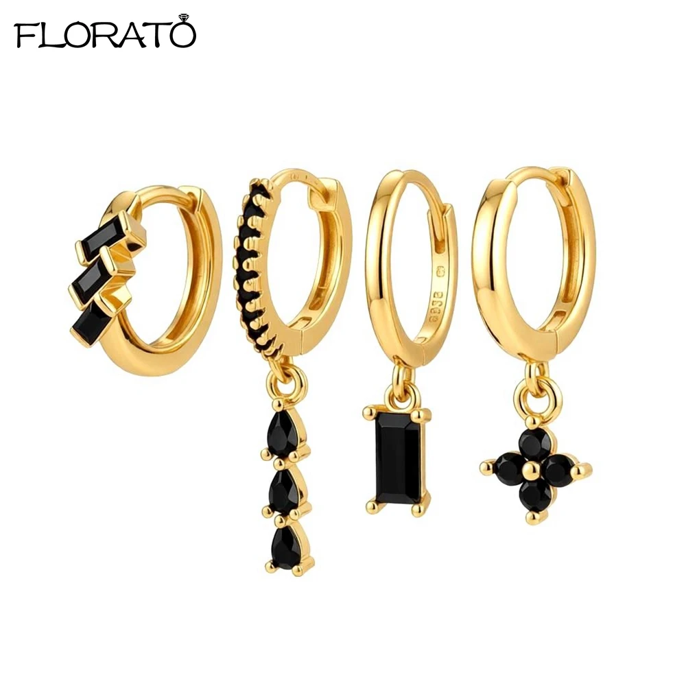 

925 Silver Needle Cubic Zirconia Small Hoop Earrings for Women Water Drop Pendant Cartilage Earring Set Wedding Piercing Jewelry