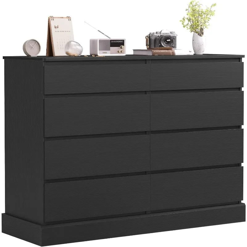 Dresser for Bedroom, Long Dresser with 8 Drawers, 51.5''W Wooden Dresser Chest of 8 Drawers, Large Capacity Clothing Storage