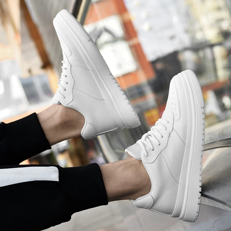 Lift Sneakers Man Elevator Shoes Height Increase Insole 8cm White Taller Shoes Men Leisure Fashion Comfortable Breathable Sports