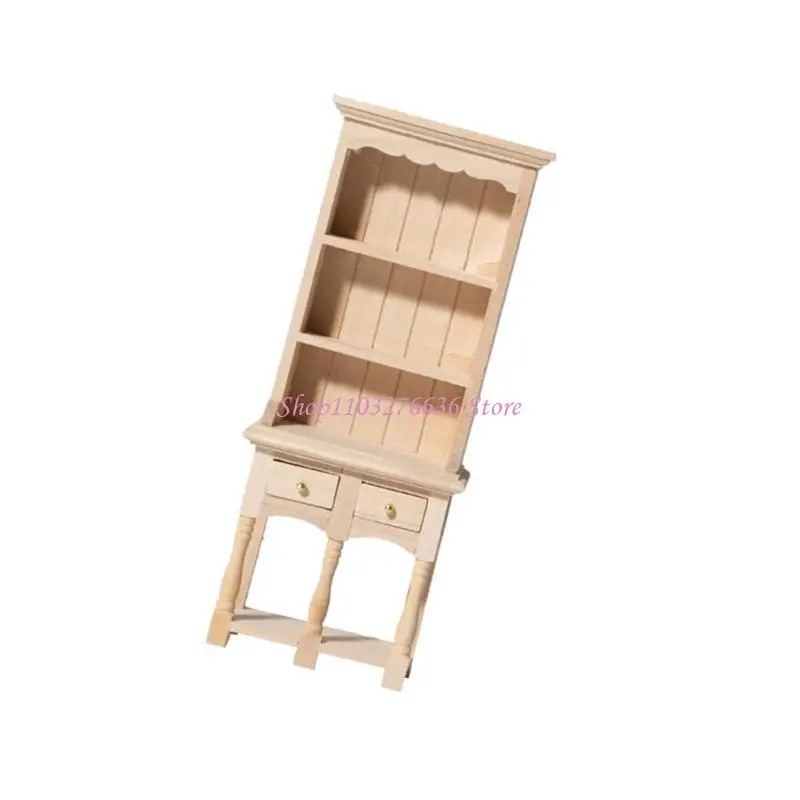 R6FD Miniature Cabinet Model Doll House Furniture Bookshelf with Functional Drawers